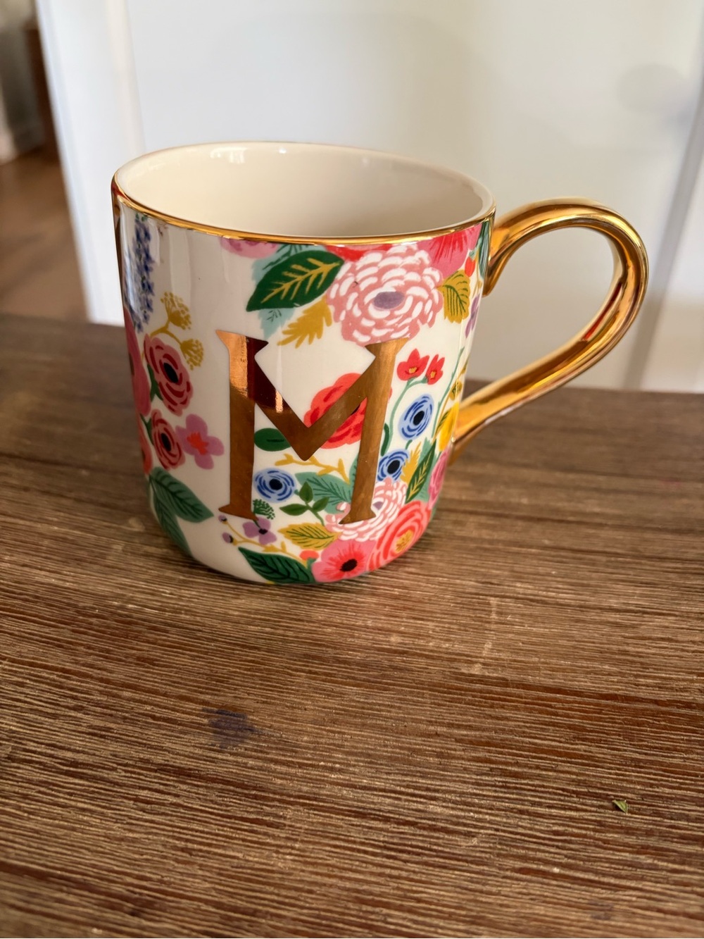 Anthropologie Letter M Rifle Paper Co Floral Garden Coffee Tea Monogram Mug Cup